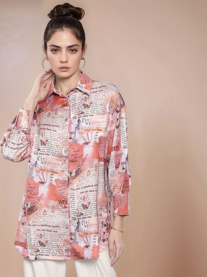 Beige Full Sleeve Abstract Printed Shirt