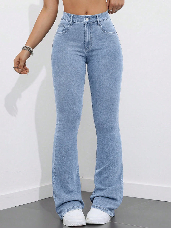 Light Blue Clean Washed Flared Jeans