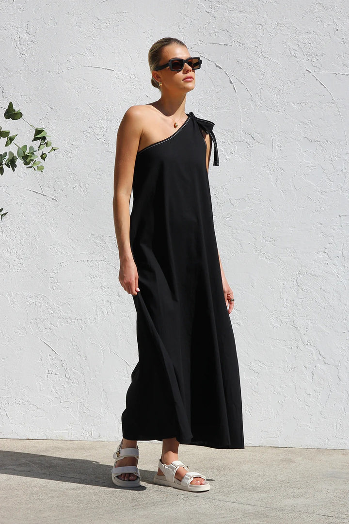 Black One Shoulder Tie-Up Dress