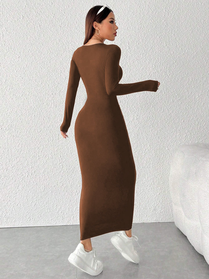Brown Full Sleeve Round Neck Sleeve