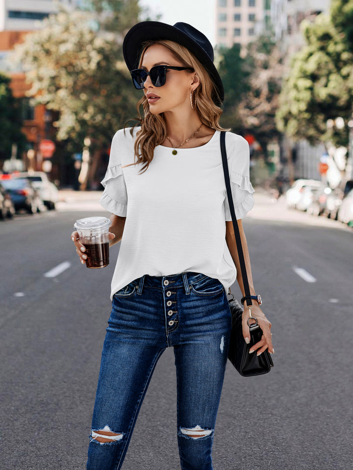 Beige Overlap Flutter Sleeved Blouse