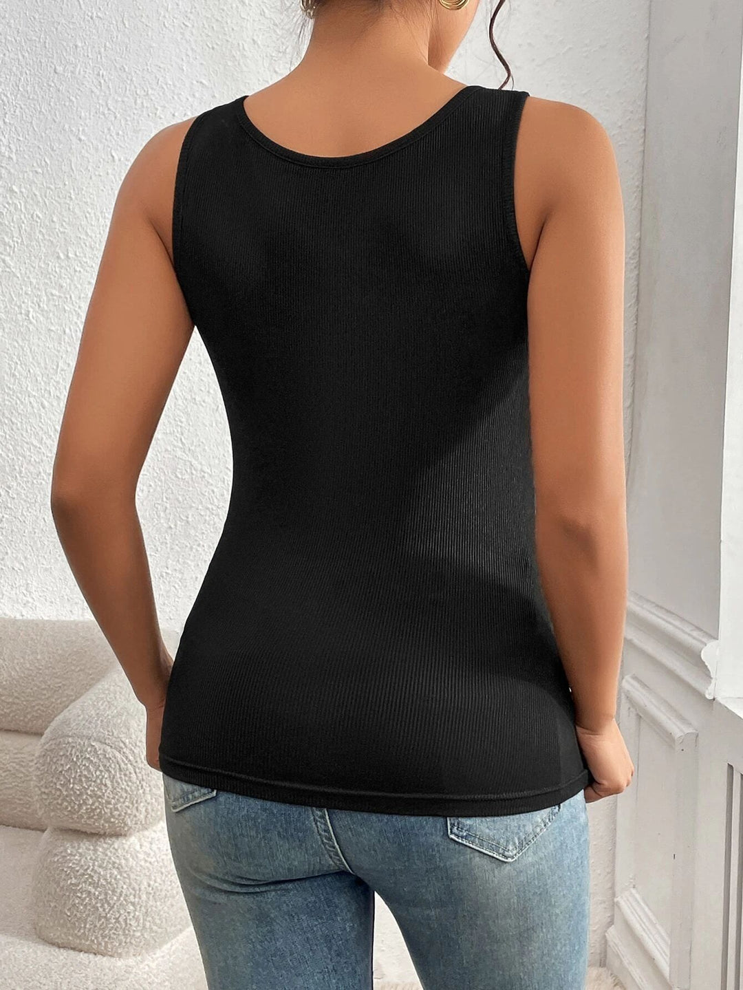Black Sleeveless Cut Out Tank Top