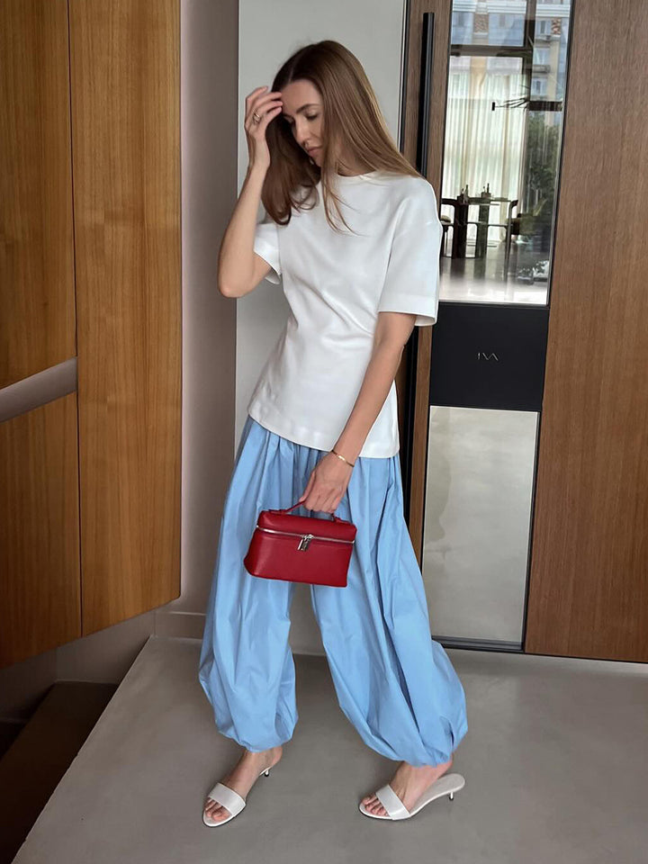 Light Blue Tie Up Balloon Trousers