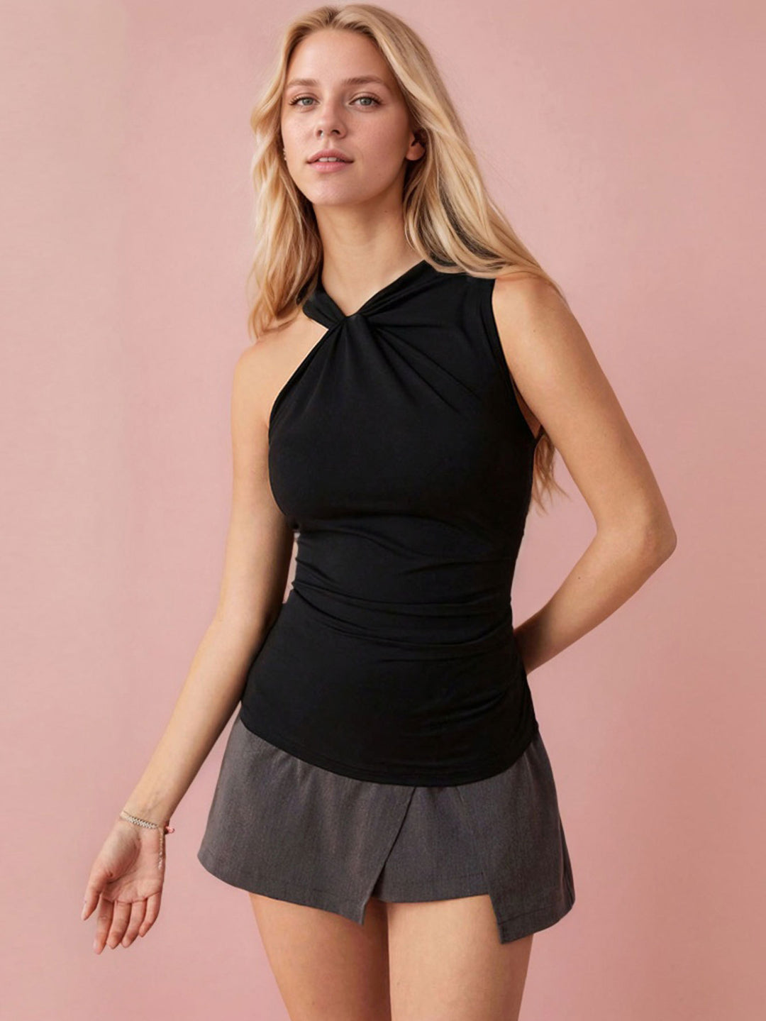 Black One Sleeve Knit Top