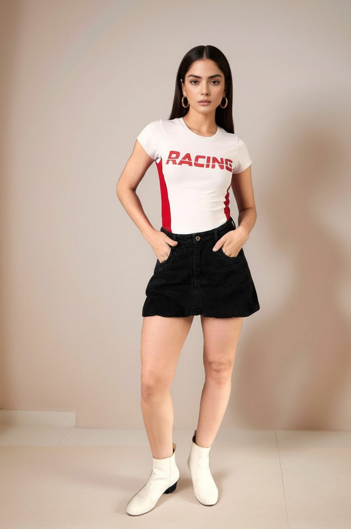 White Short Sleeve Graphic Print Top