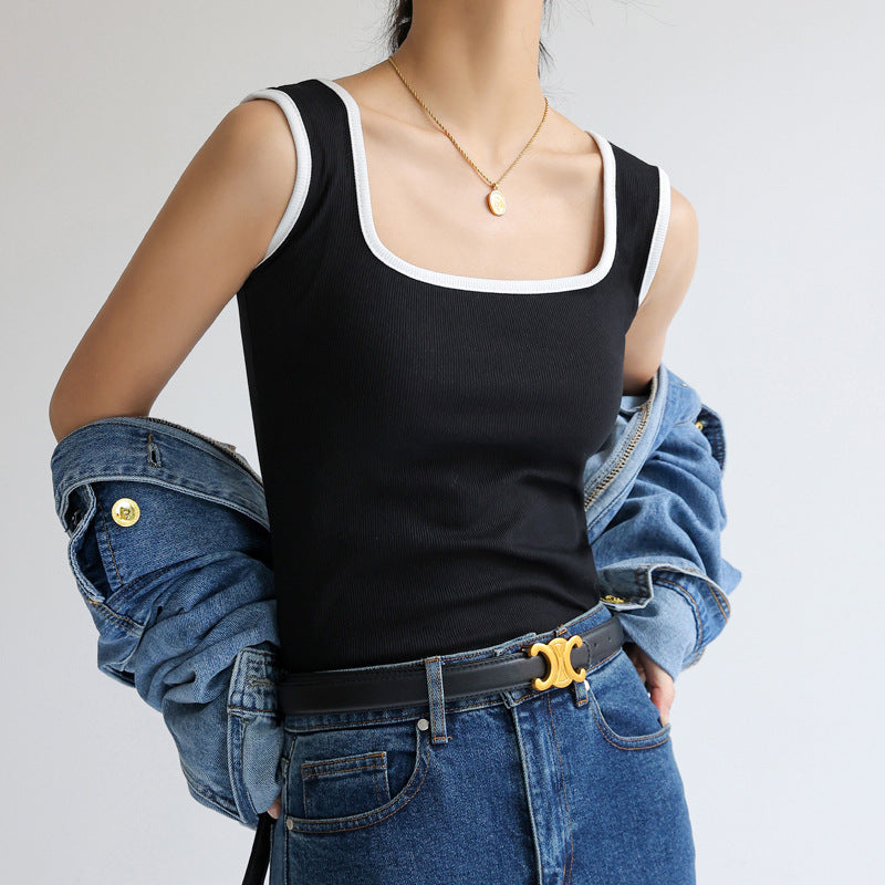 Black Tank Top With Contrast Trim