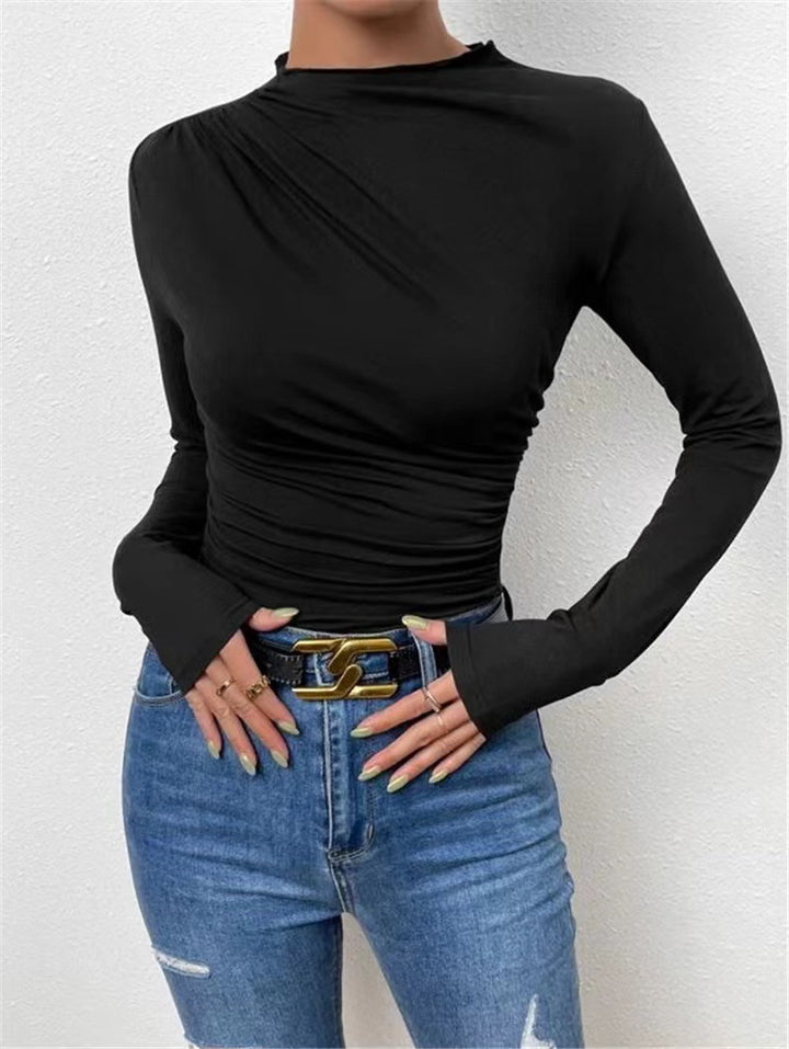 Black High Neck Side Ruched Top