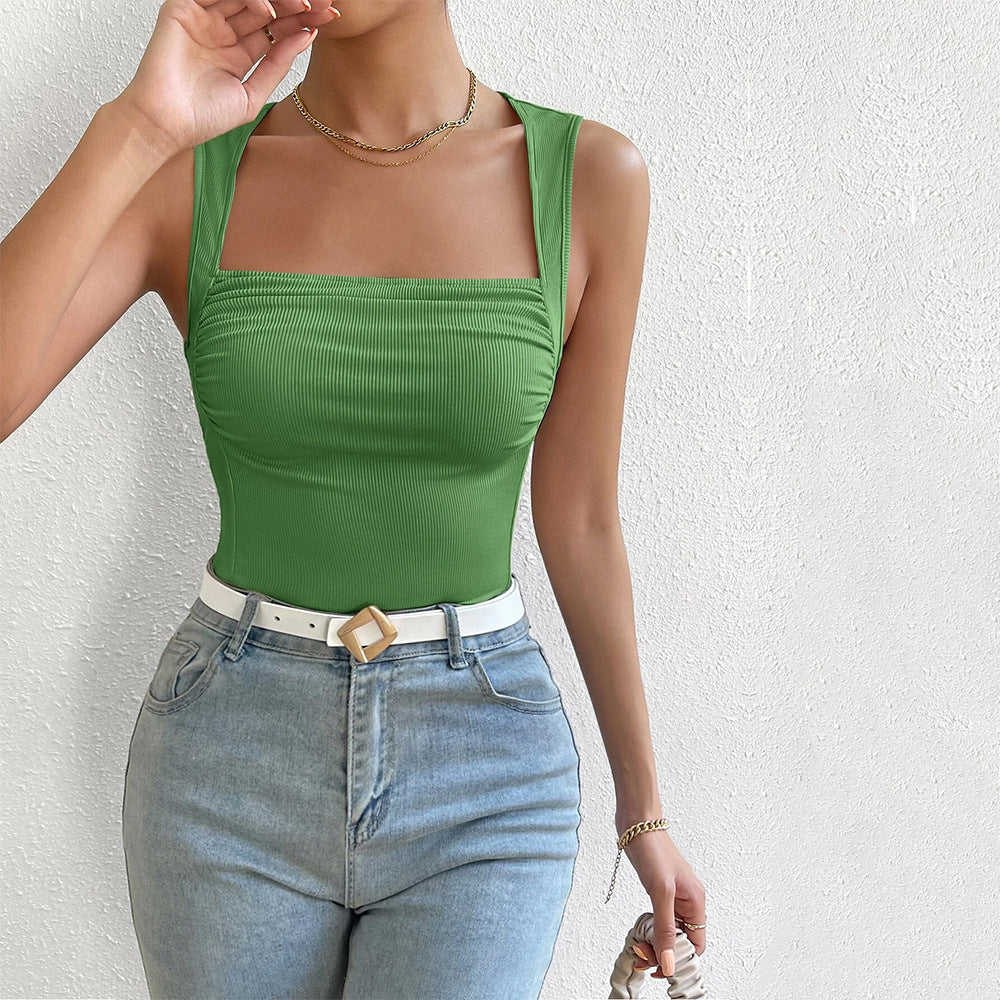 Green Wide Shoulder Strap Top