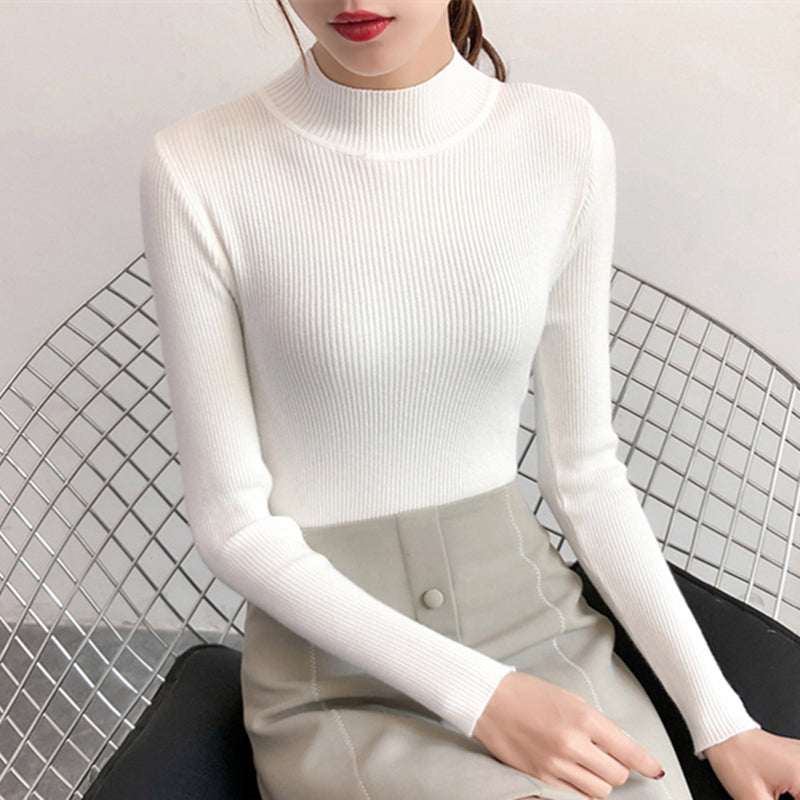 White High Neck Flat Knit Top