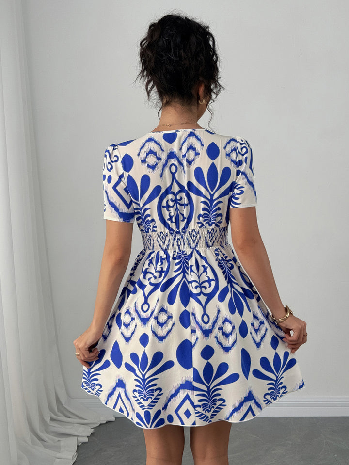 Blue V-Neck Waist Fit Dress
