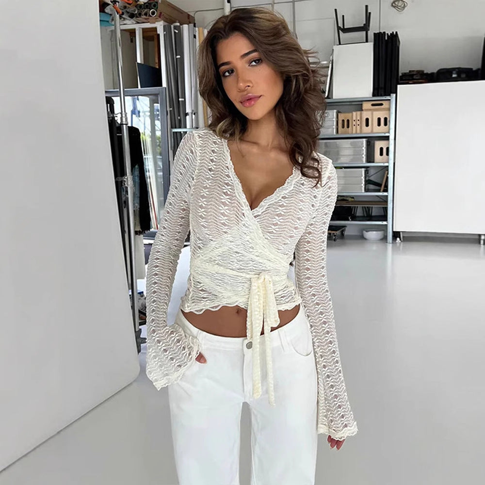 White Plunge Neck Wrap Top