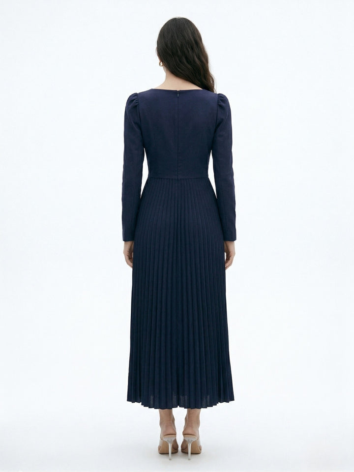 Navy Pleated Blazer Dress