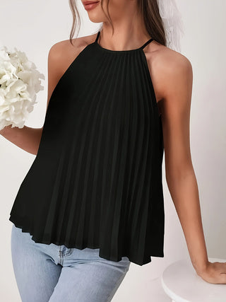 Black Pleated Flared Top