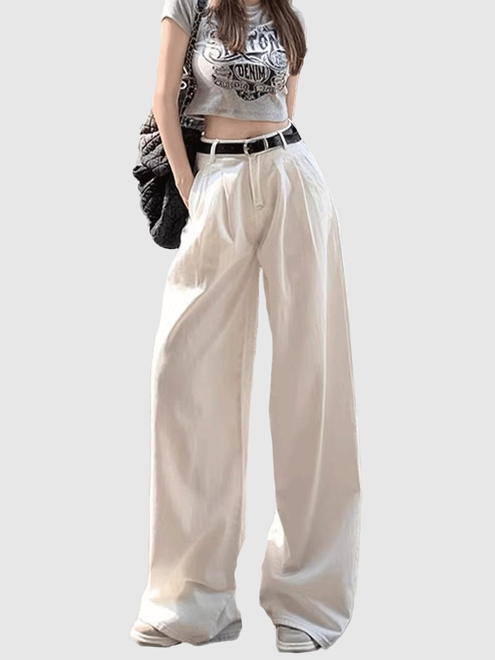 Cream Pleated Denim Jeans