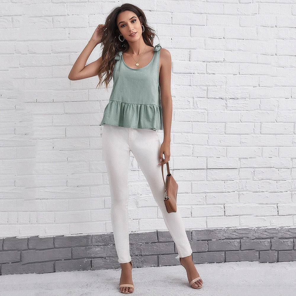 Green Shoulder Tie-Up Top