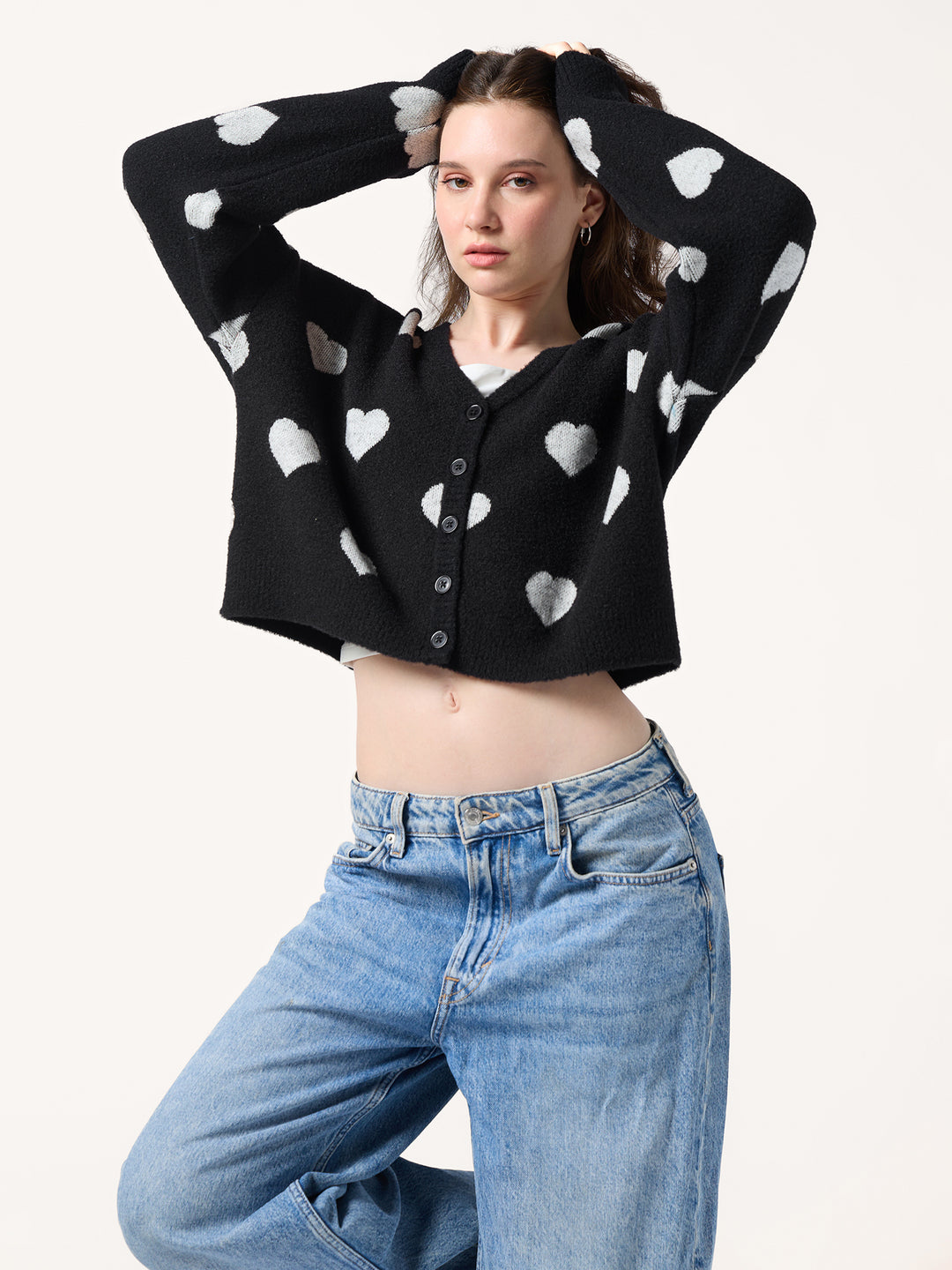 Black Fuzzy Hearts Cardigan