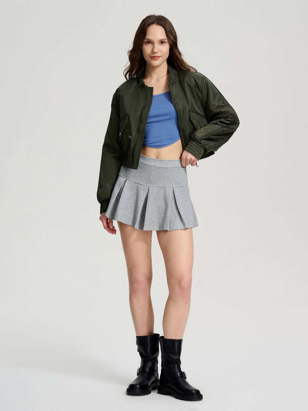 Blue Curved Hem Cropped Top