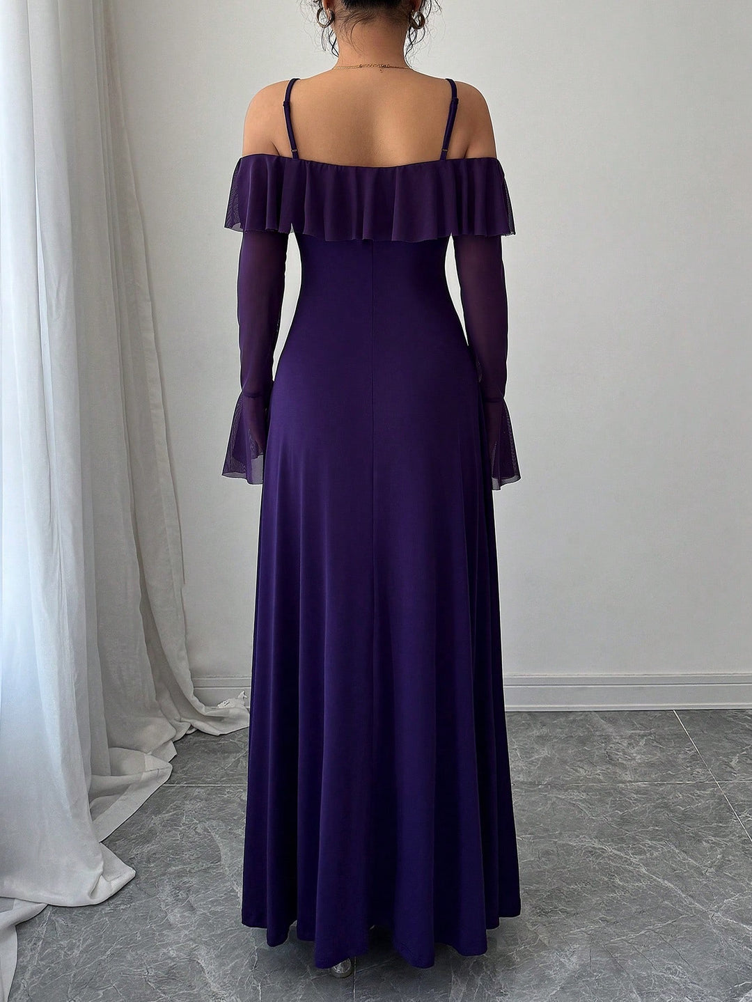 Purple Ruffle Detail Off Shoulder Dress