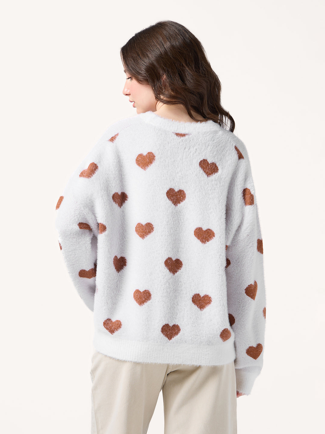 White Fuzzy Hearts Cardigan