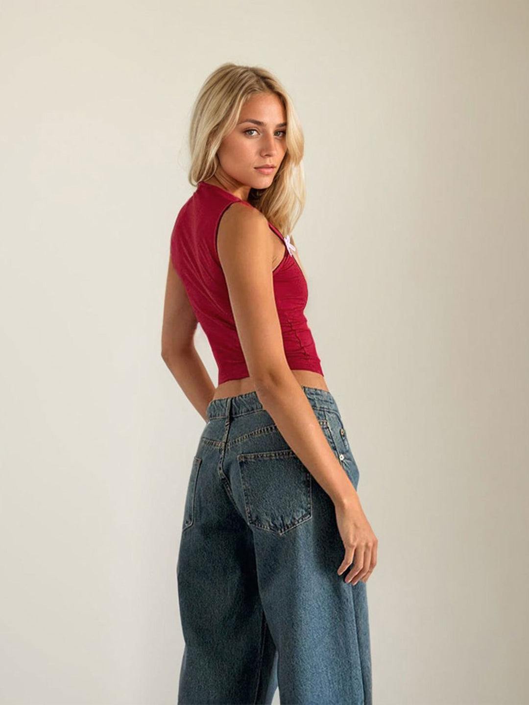 Red Broad Strap Bow Attached Top