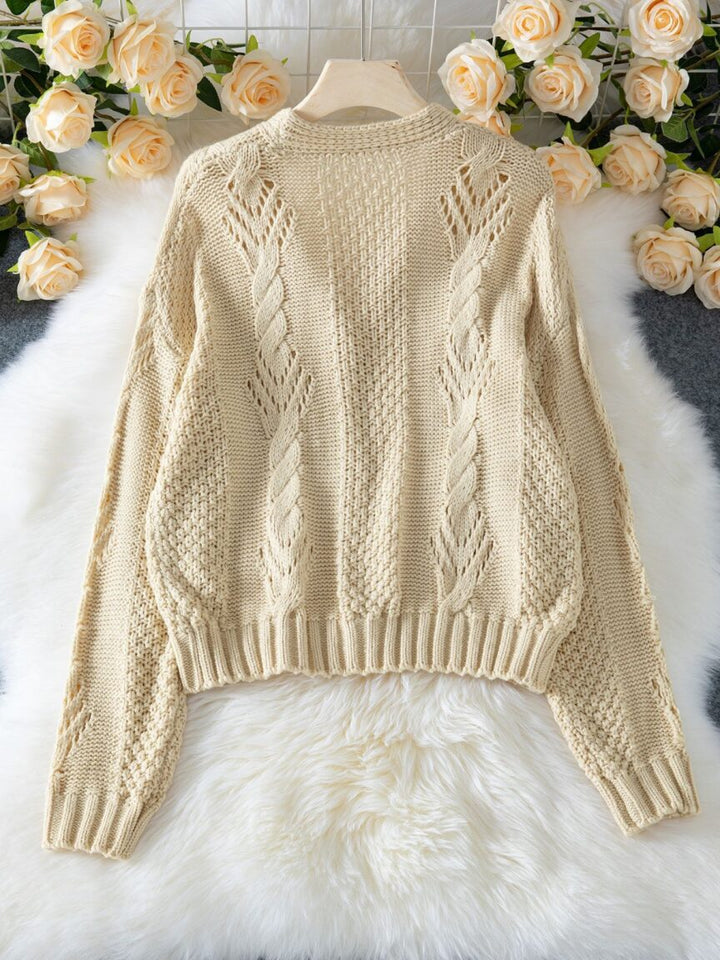 Beige Full Sleeves V Neck Textured Cardigan
