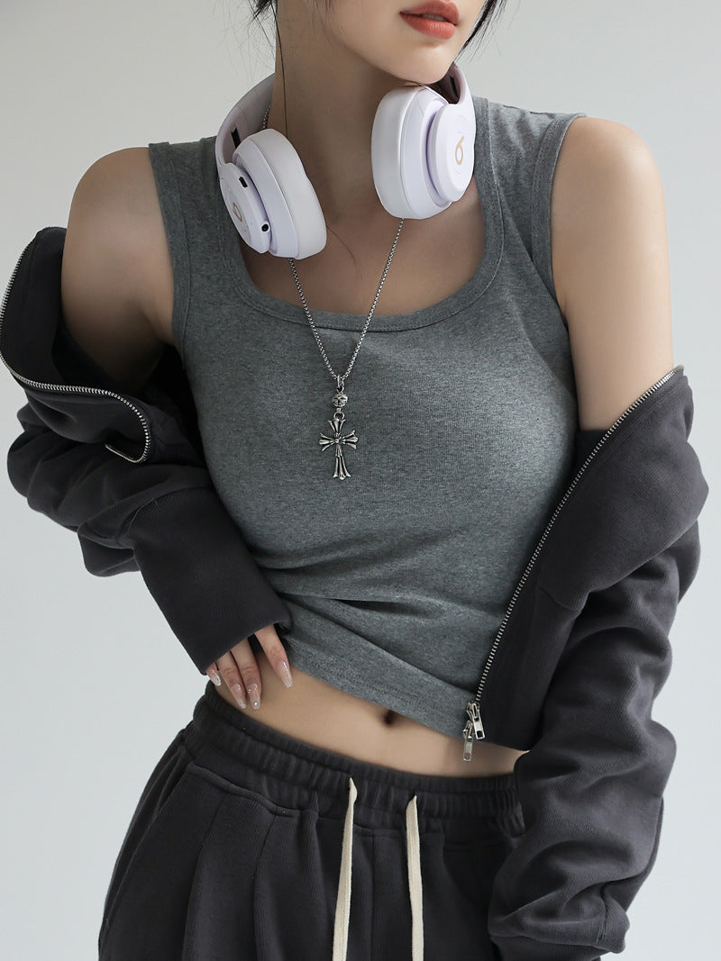 Grey Scoop Neck Tank Top