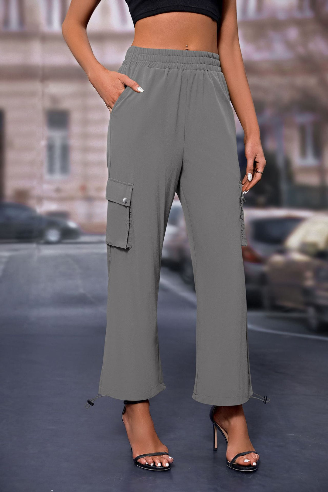 Grey Elasticated Parachute Cargo Sweatpants