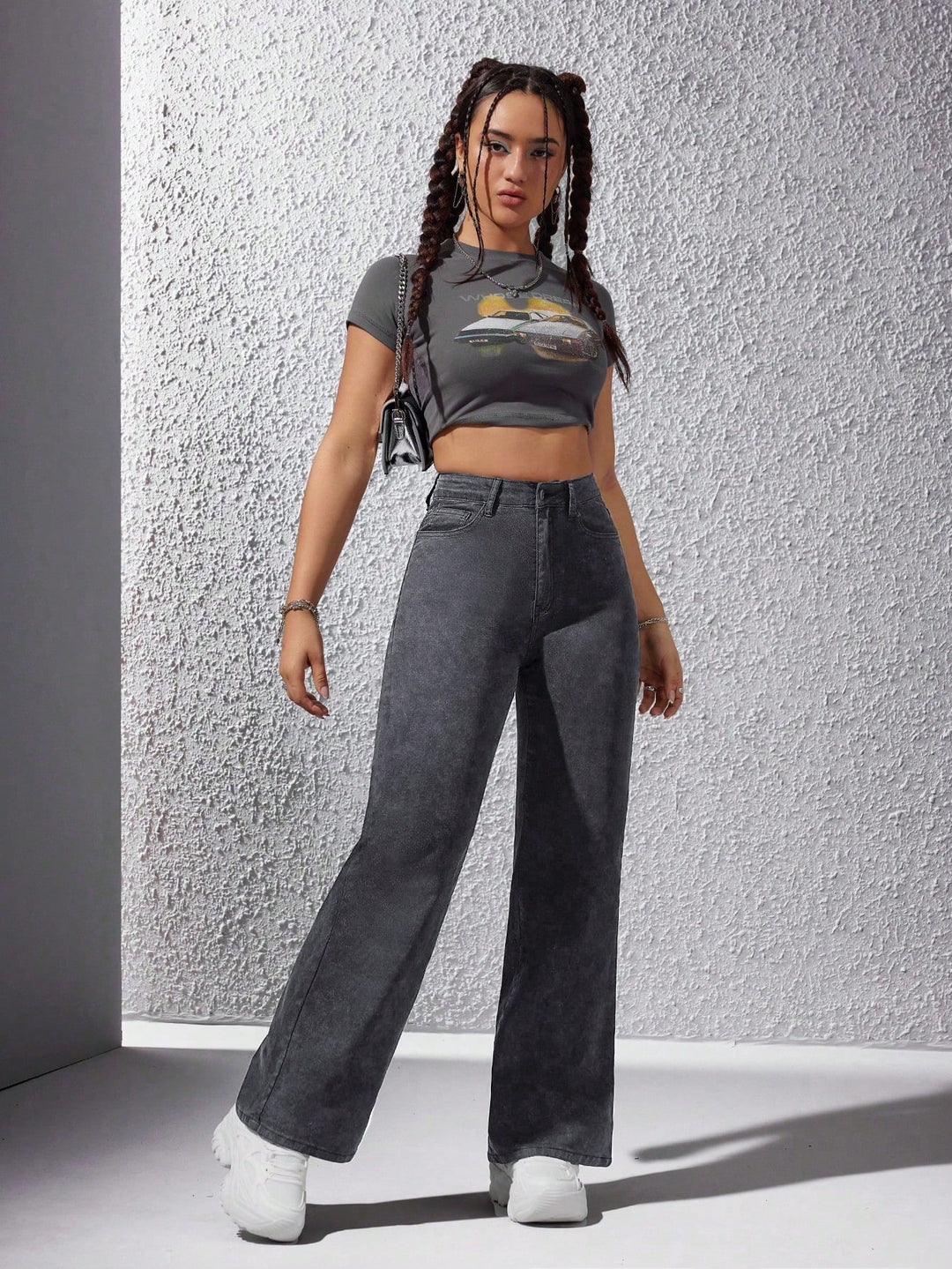 Grey Washed Straight Jeans