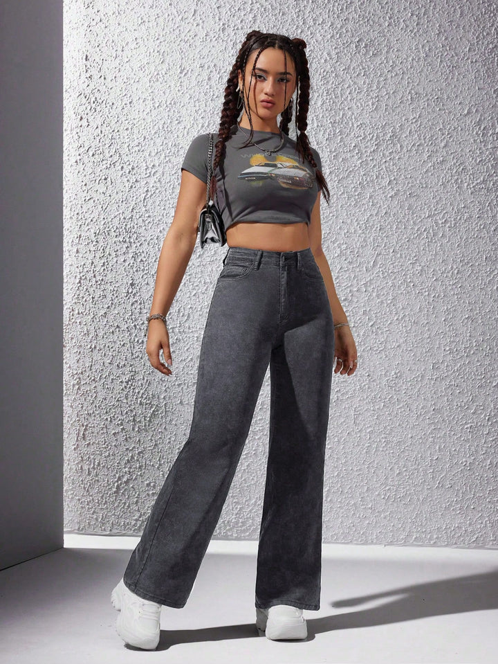 Grey Washed Straight Jeans