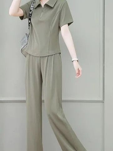 Olive Polo T-Shirt And Pants Co-Ord Set