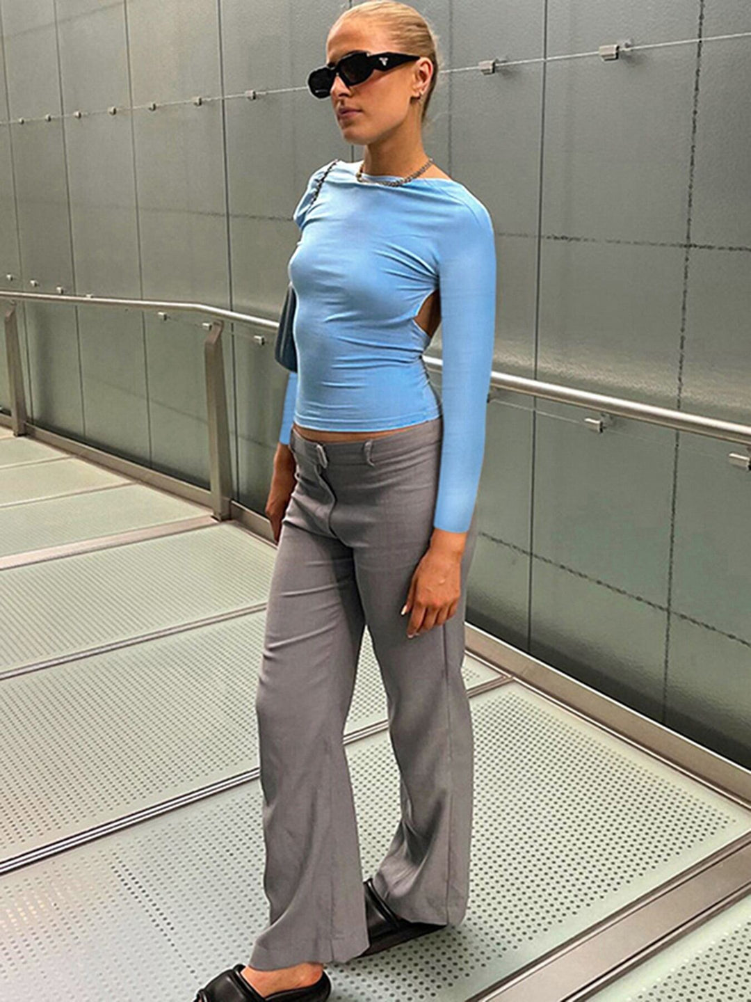 Blue Low Back Fitted Top