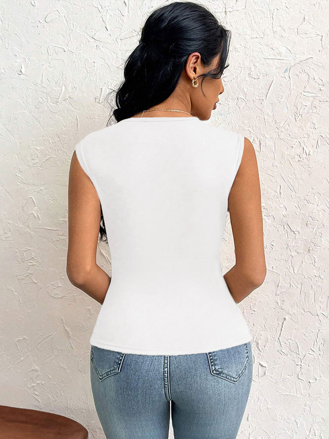 Off White Sleeveless Asymmetrical Hem Top