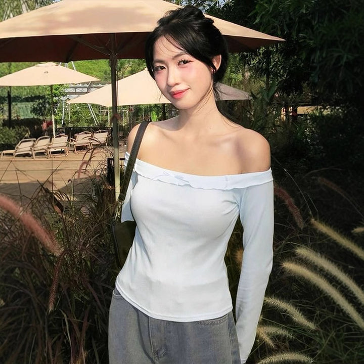 White Off-Shoulder Solid Top