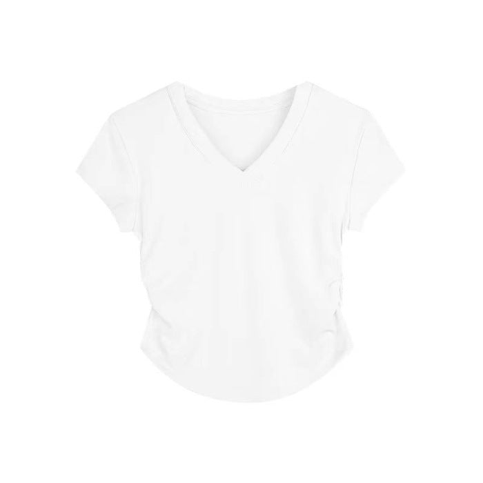 White Basic Solid V Neck T-Shirt