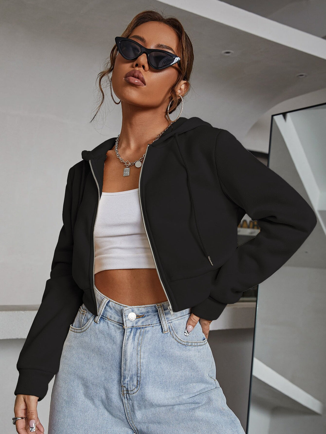 Black Basic Zip Up Jacket