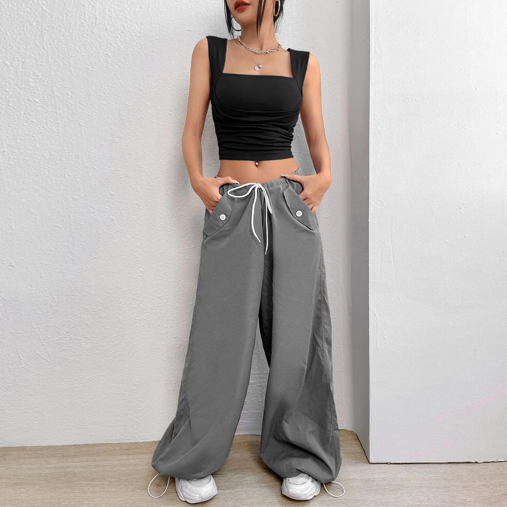 Black Wide Strap Fitted Top