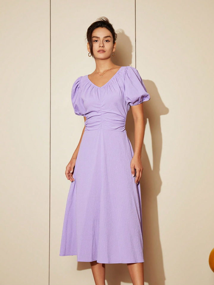 Midi Dress With Puff Sleeve
