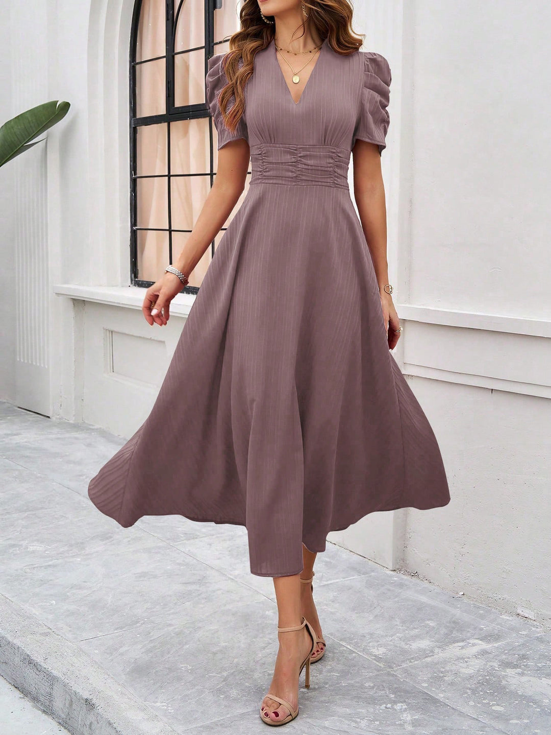 Mauve Fit And Flare Midi Dress