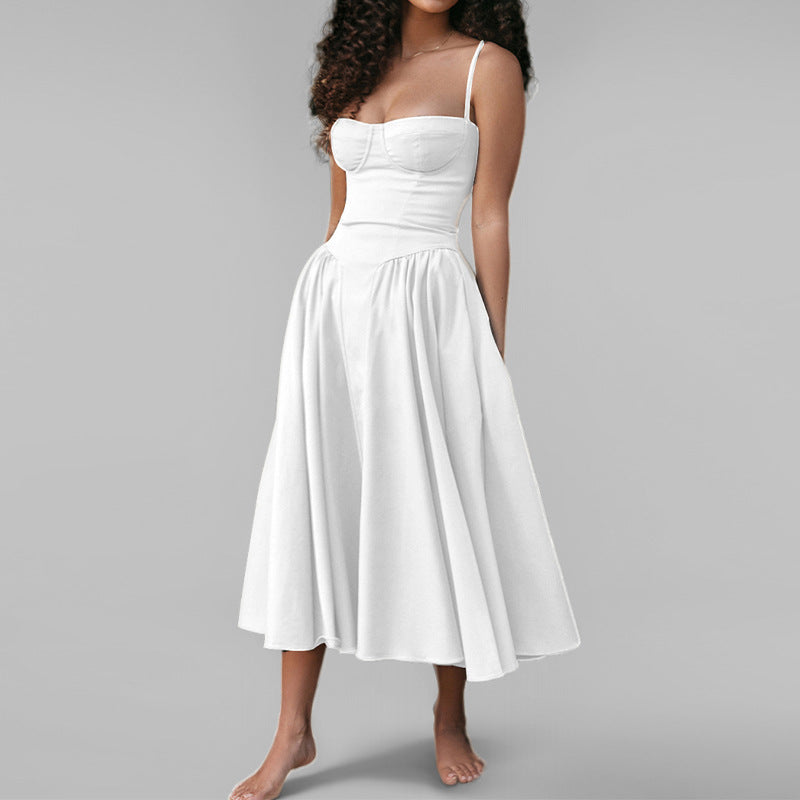 White Fit And Flare Midi Length Jacquard Dress