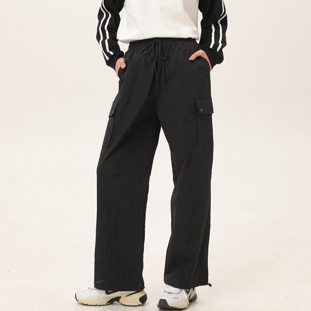 Black Cargo Pin Tucked Sweatpants