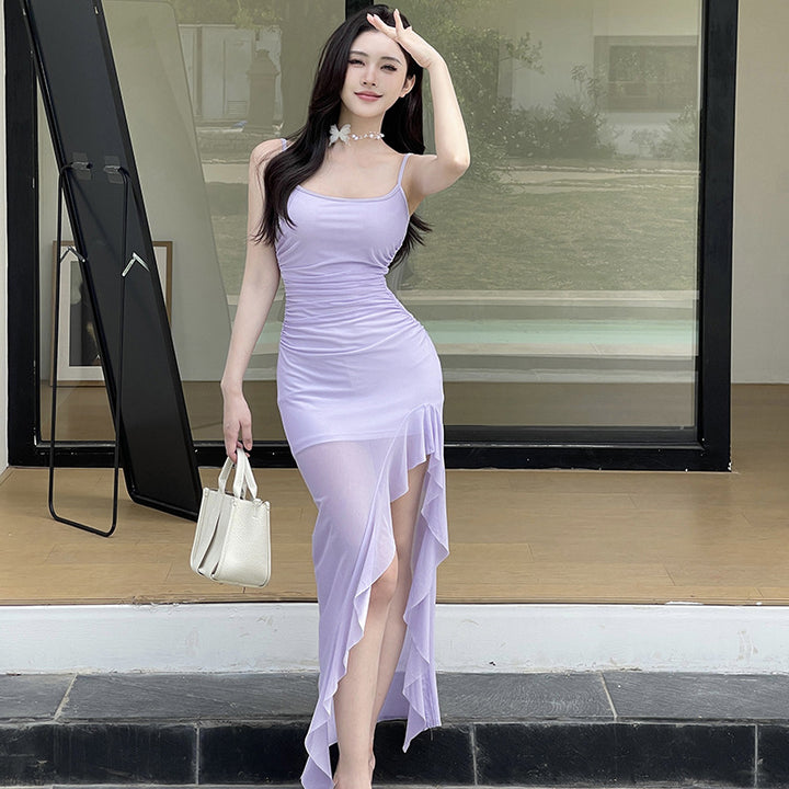 Purple Asymmetric Hem Dress