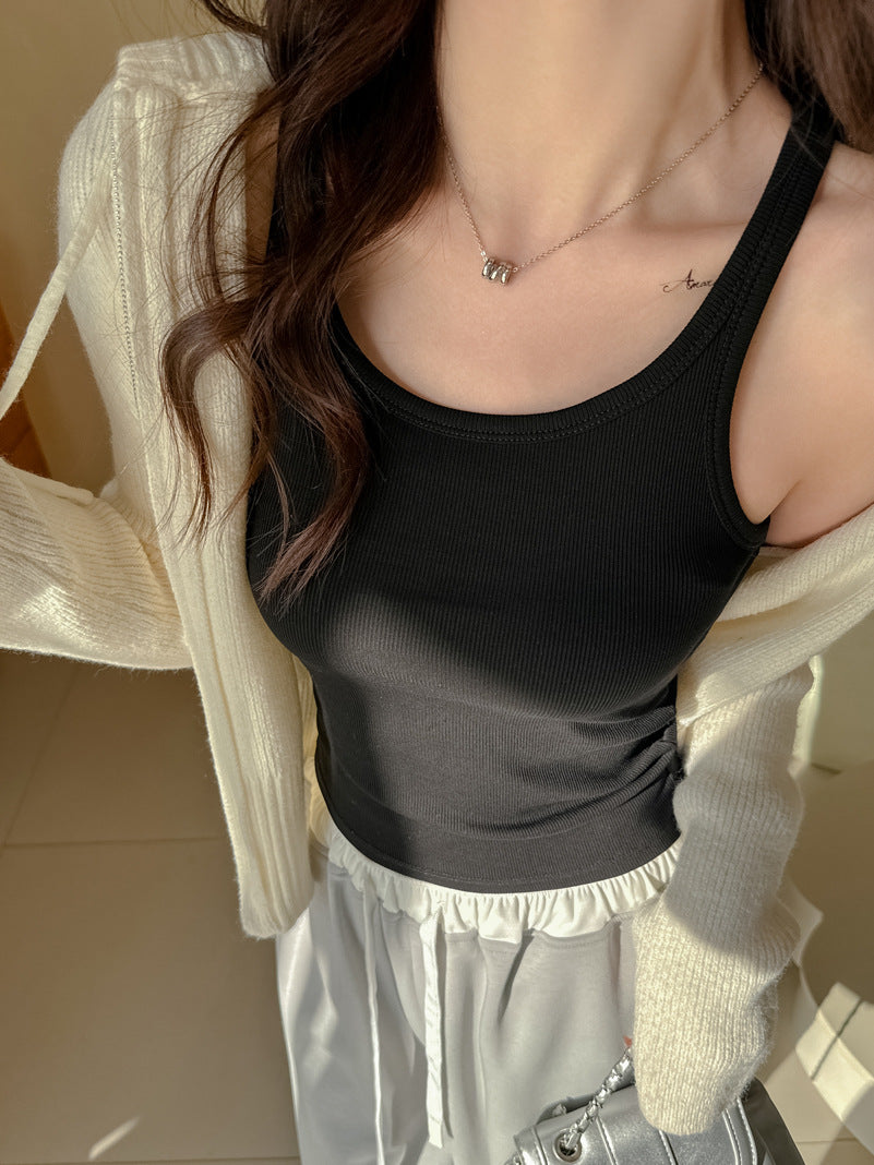 Black Scoop Neck Ribbed Tank Top