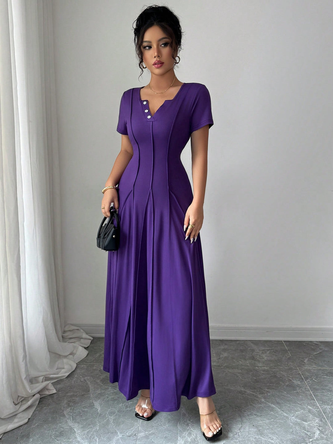 Purple Pleat Detail Maxi Dress