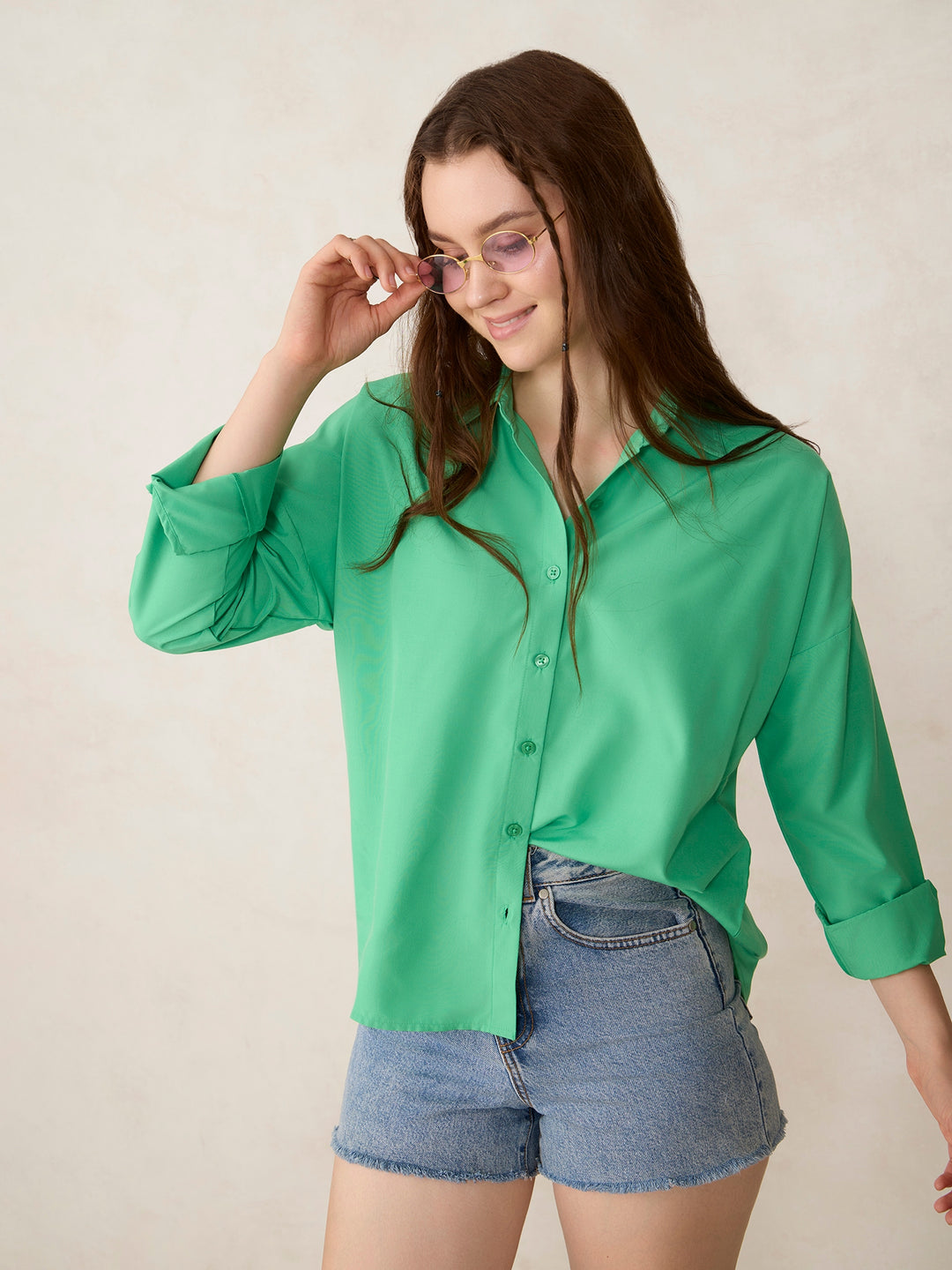 Green Oversized High Low Shirt