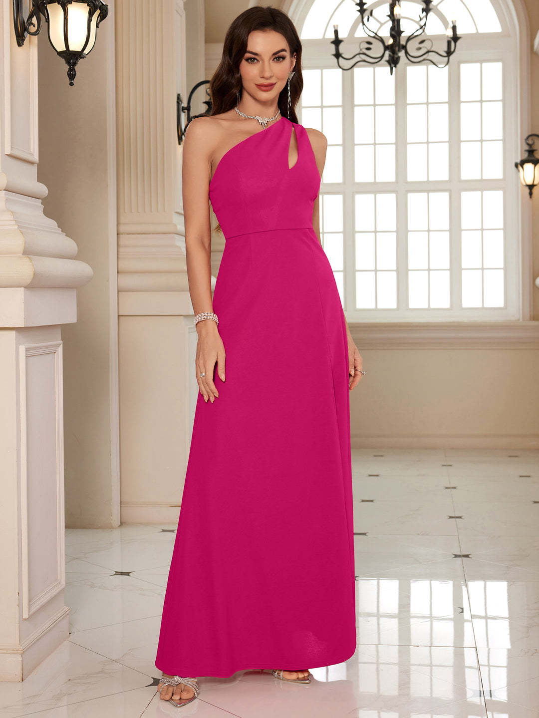 Pink One Shoulder Cutout Dress