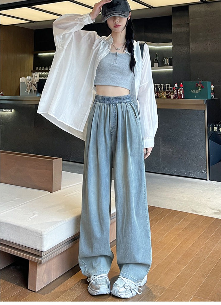 Blue Elasticated Wide Leg Denim