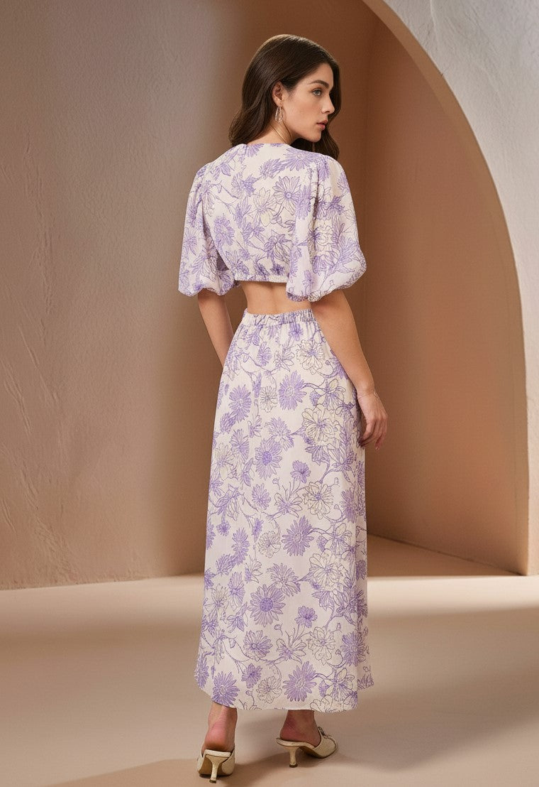 White Short Sleeve Boat Neck Printed Dress