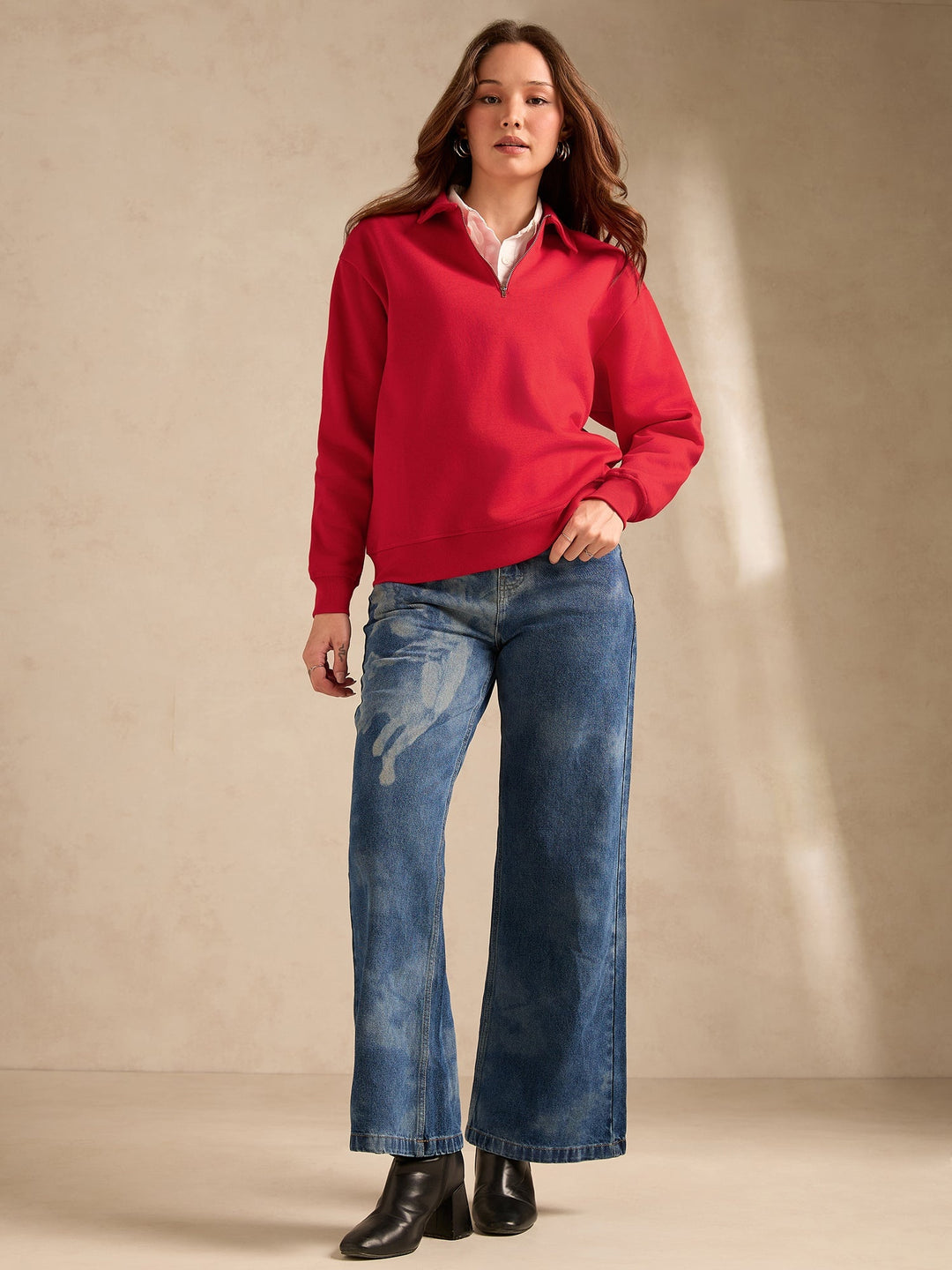 Red Plush Russian Fleece Zip-Up Sweatshirt