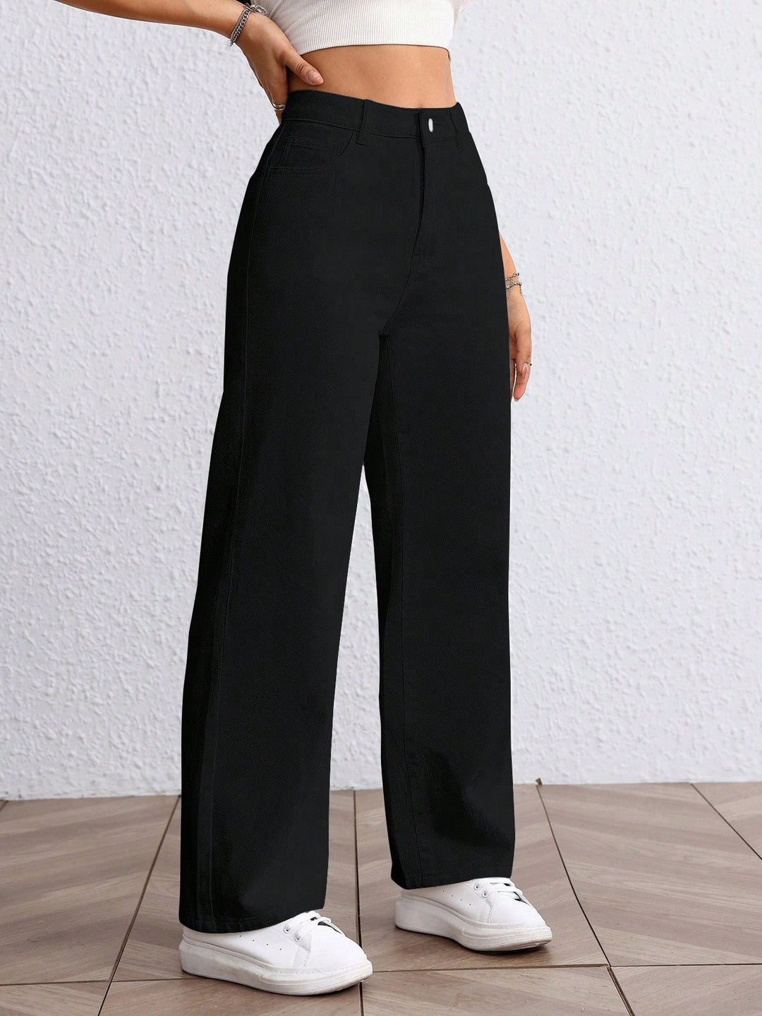 Black Clean Washed Wide Leg Jeans