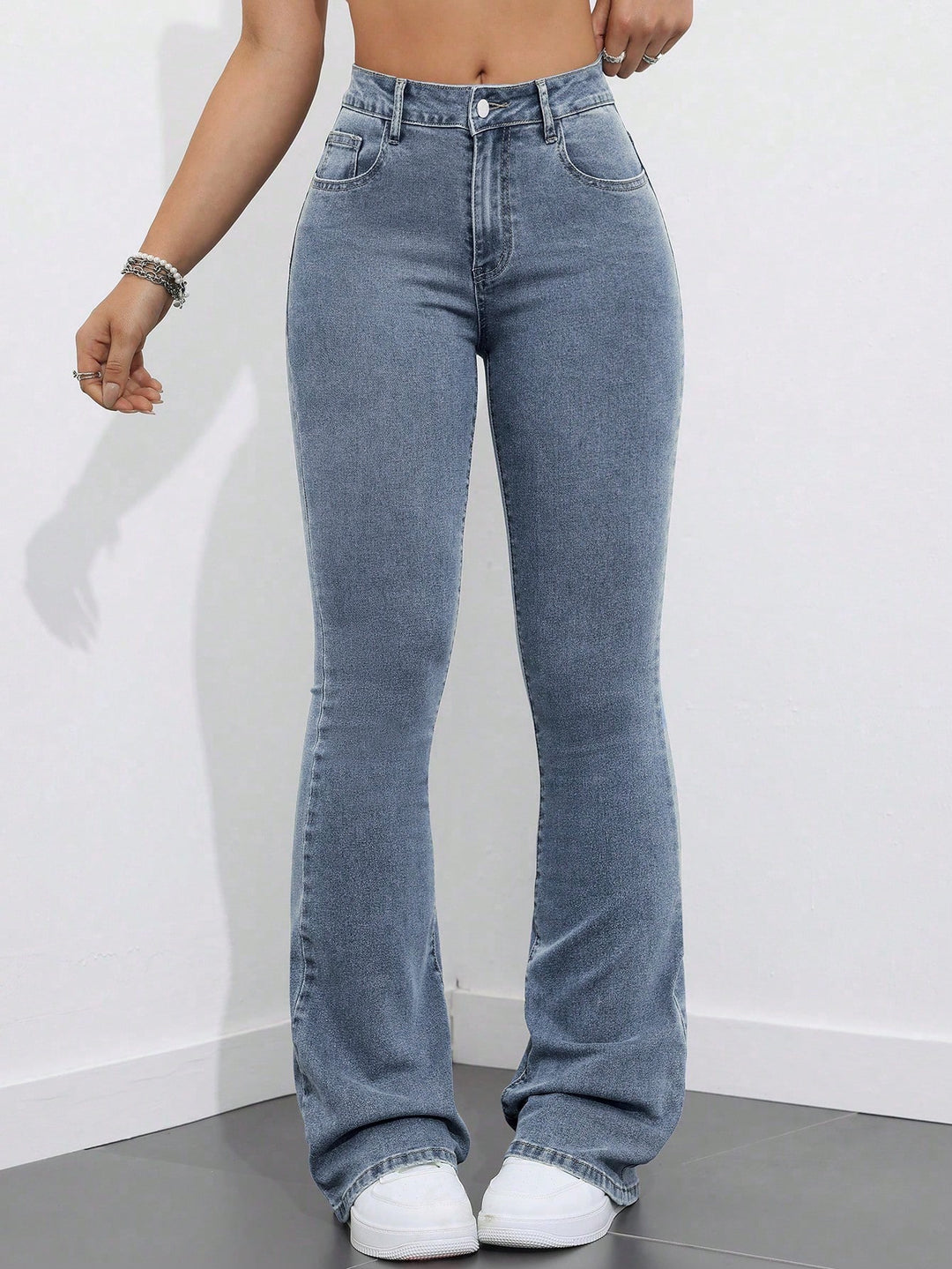 Grey Washed And Tinted Flared Denims